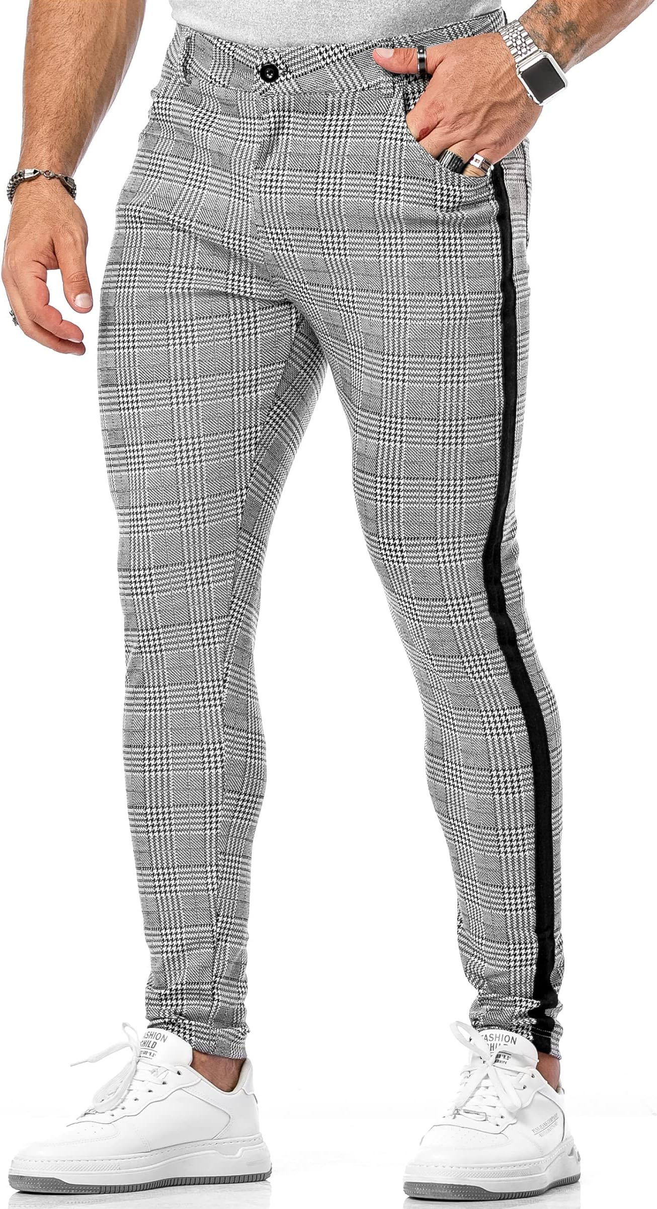 CANGHPGINMens Plaid Stretch Dress Pants Slim Fit Skinny Chino Pants Tapered Men Checkered Business Casual Pants