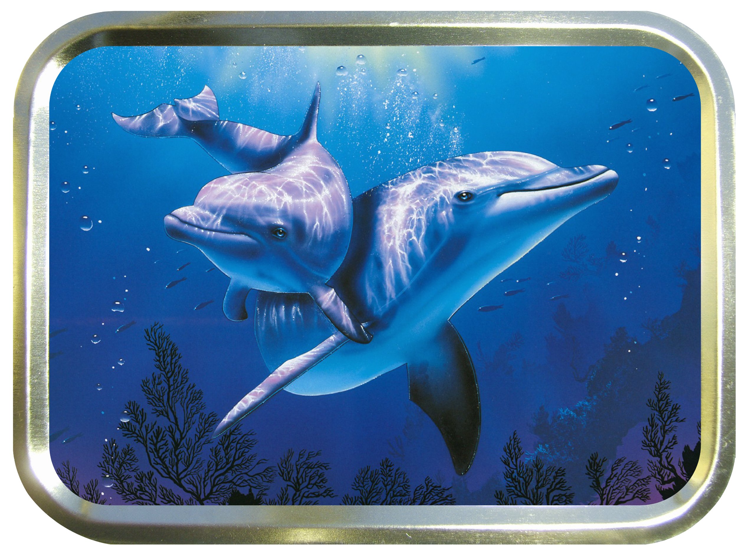 2oz GOLD TOBACCO TINS,BACCY TINS,STORAGE TINS,12 DESIGNS TO CHOOSE FROM (DOLPHIN)