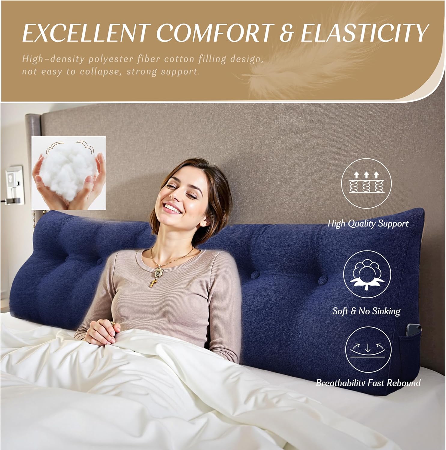 Headboard Wedge Pillow - Triangular Headboard Pillow Bed Rest Wedge Pillow for Sitting in Bed - Backrest Positioning Support Reading Pillow Daybed Pillows with Removable Cover