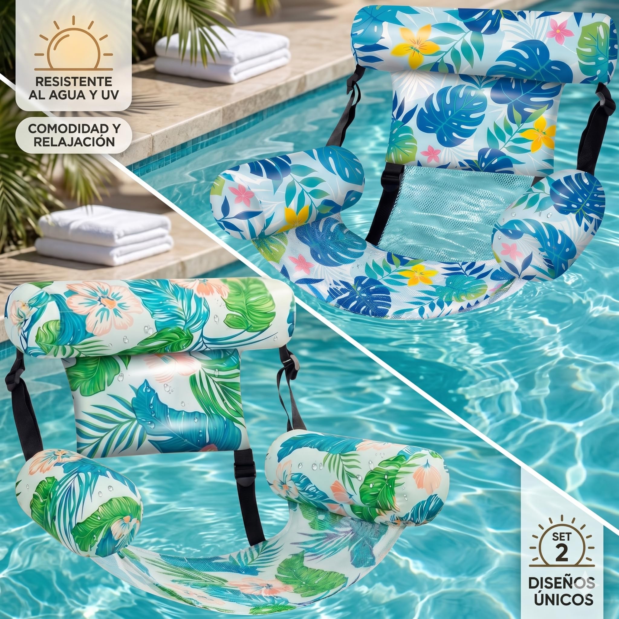 X2 Hamaca Flotante Piscina, Tamaño para Adultos, Hamaca Hinchable Piscina. Flotadores 4 En 1 De Uso Múltiple para Natación, Colchonetas Y Sillas Flotantes