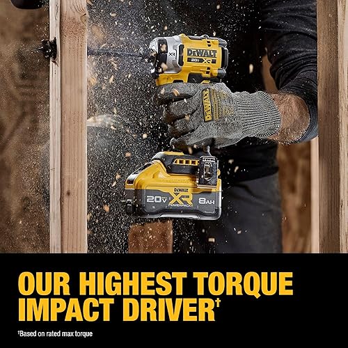 Miniatura 8 de DEWALT Kit de destornillador de impacto inalámbrico de 14 pulgadas MAX XR de 20 V con batería de 8 Ah y cargador (DCF860WW1)