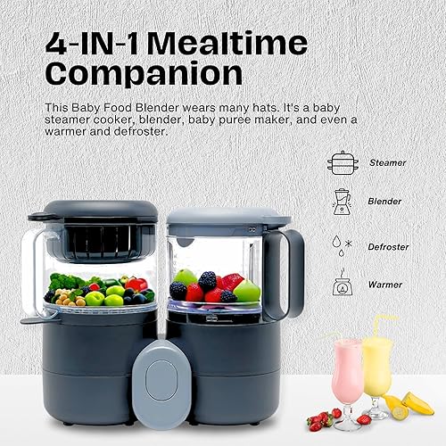 Miniatura 3 de Vaporizador y licuadora de alimentos para bebés, procesador de alimentos multifunción 4 en 1 y vaporizador con licuadora, descongelación y