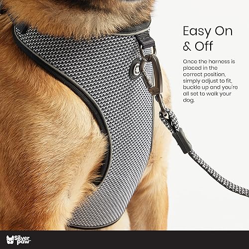 Miniatura 4 de Silver Paw Arnés para perro con hebilla de metal patentada, arnés para perros, ajustable y transpirable para perros pequeños, medianos y grandes,