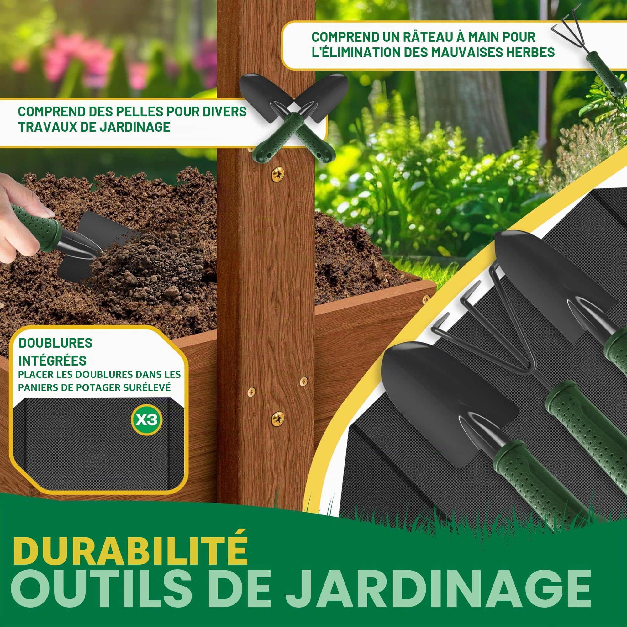KESSER® Plate-Bande surélevée avec étages Premium Jardinière Étagère en escalier pour Fleurs Étagère en escalier pour plantations - Potager Parterre d'herbes Pots Plate-Bande (3 Sols, Brun)