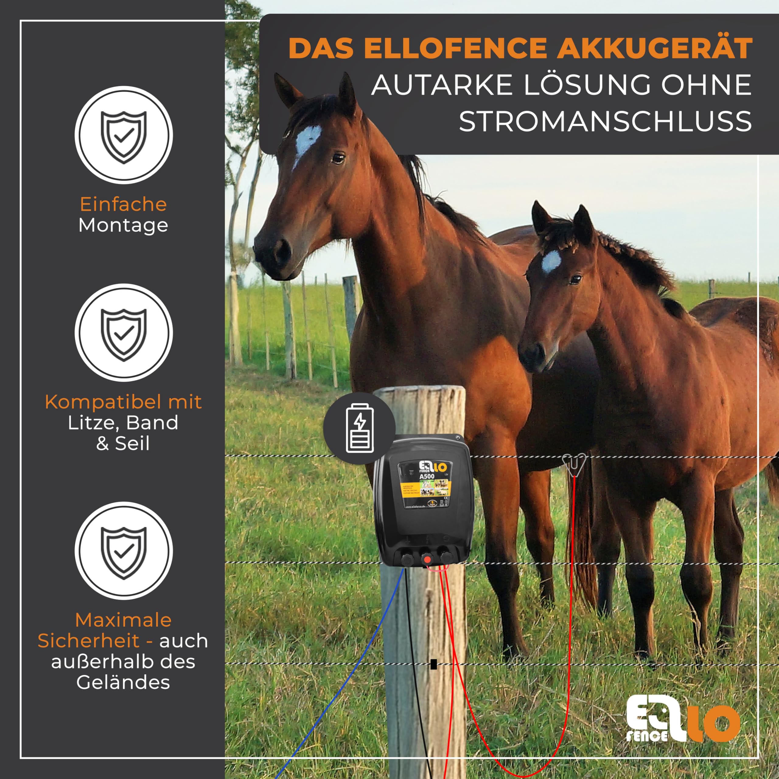 Weidezaungerät Akku A500 | Starkes 12V Elektrozaungerät mit 8’000V
