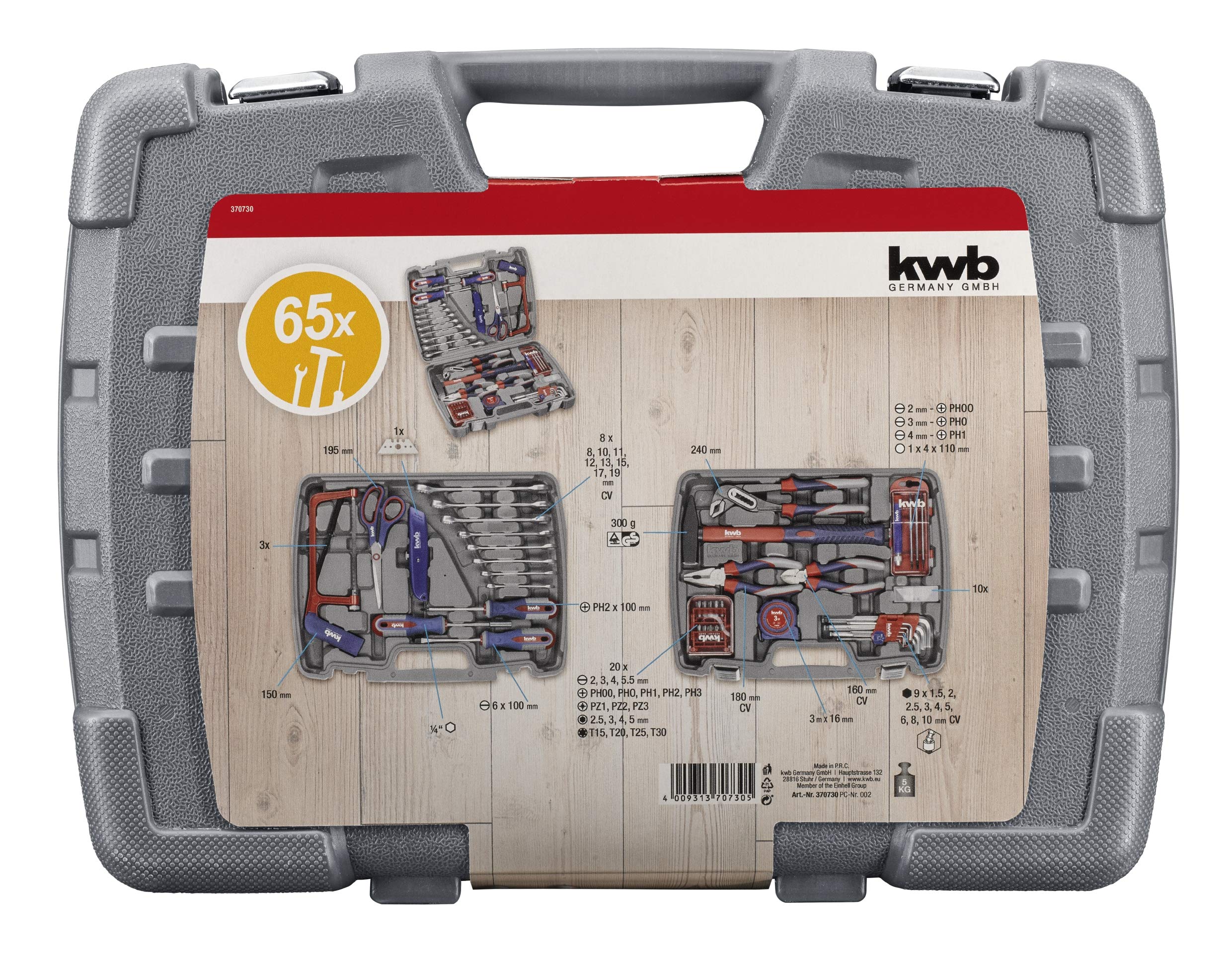 KWB 370730 Valigetta Utensili In Plastica, 65 Pezzi