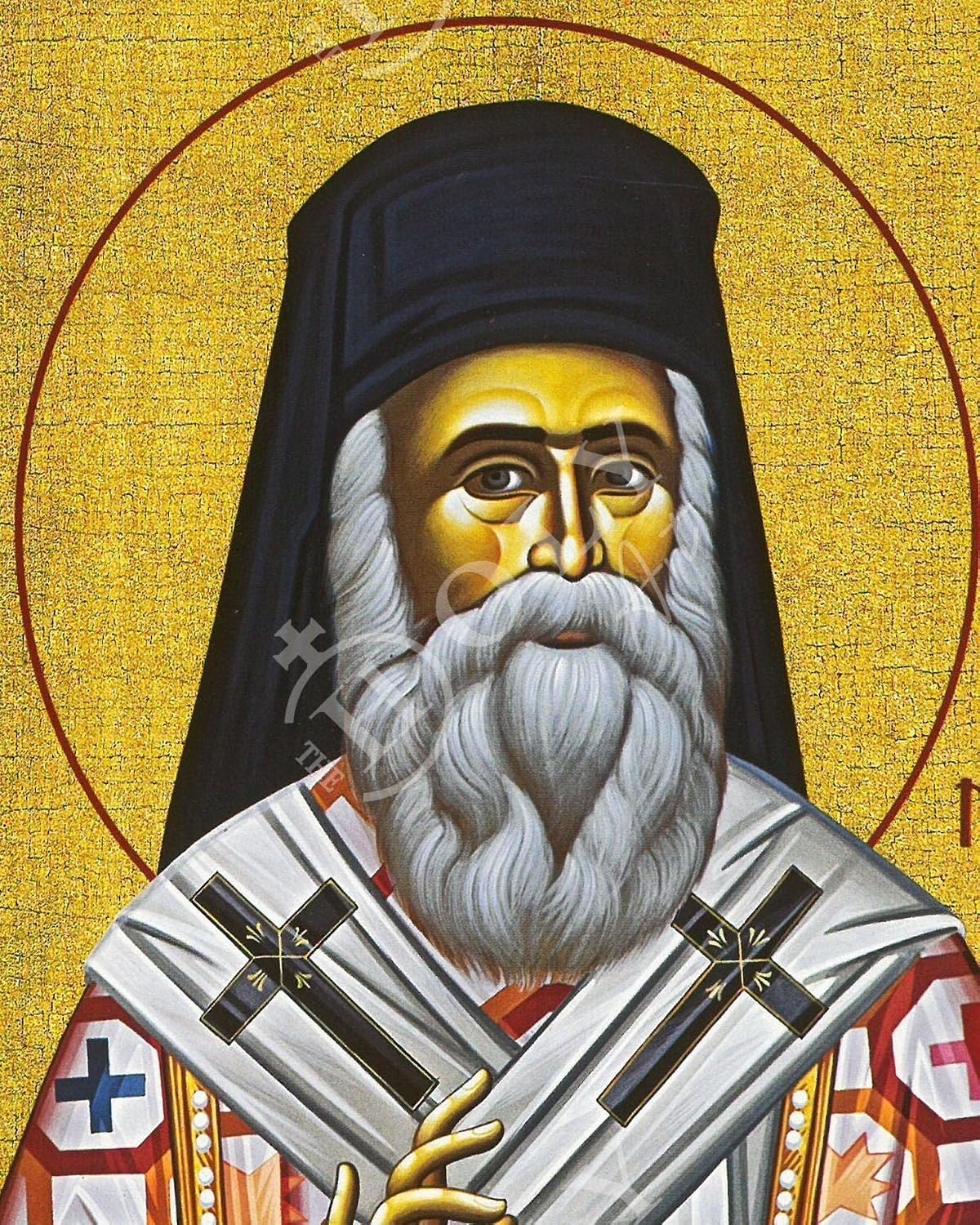 Saint Nectarios Greek Orthodox Icon, Handmade, 7.87x10.63 in (20x27 cm) image 3