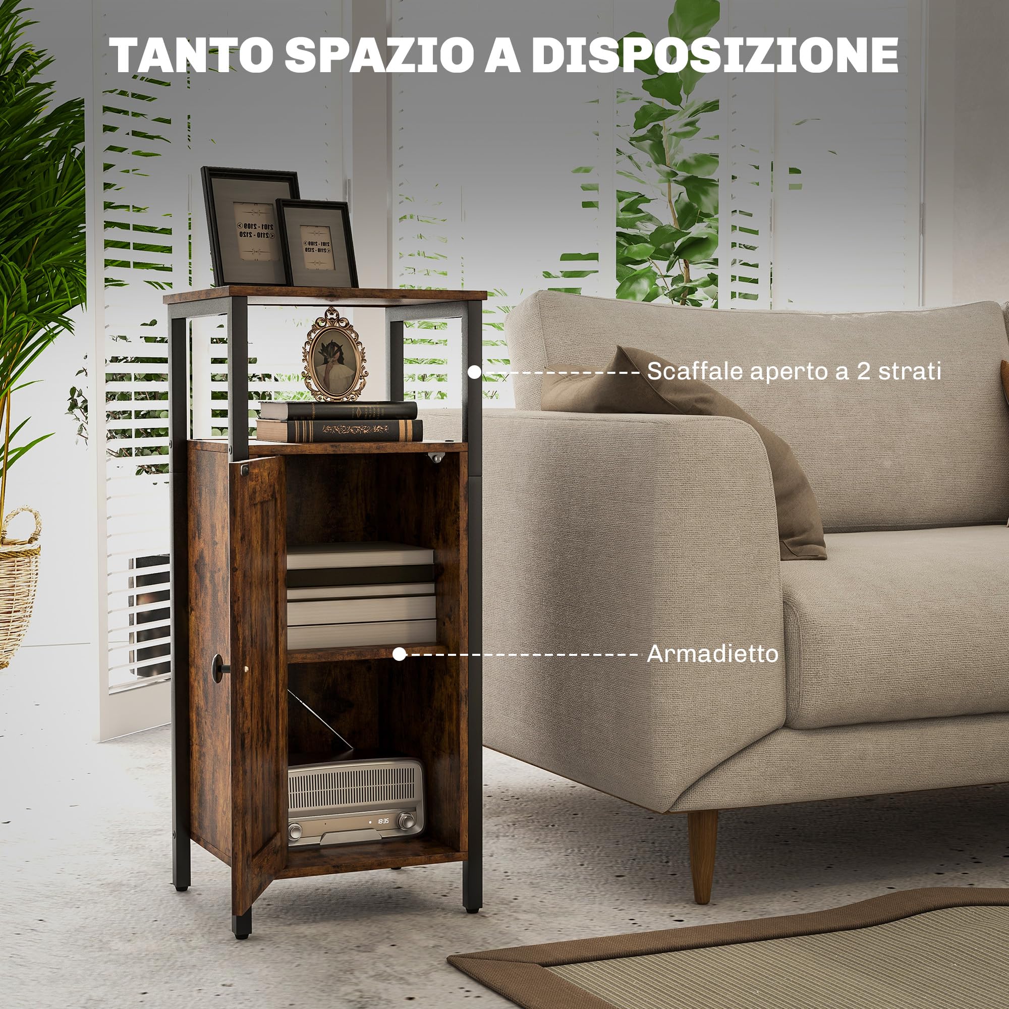 HOMCOM Table d'appoint étroite avec armoire 34x30x80cm Brun rustique