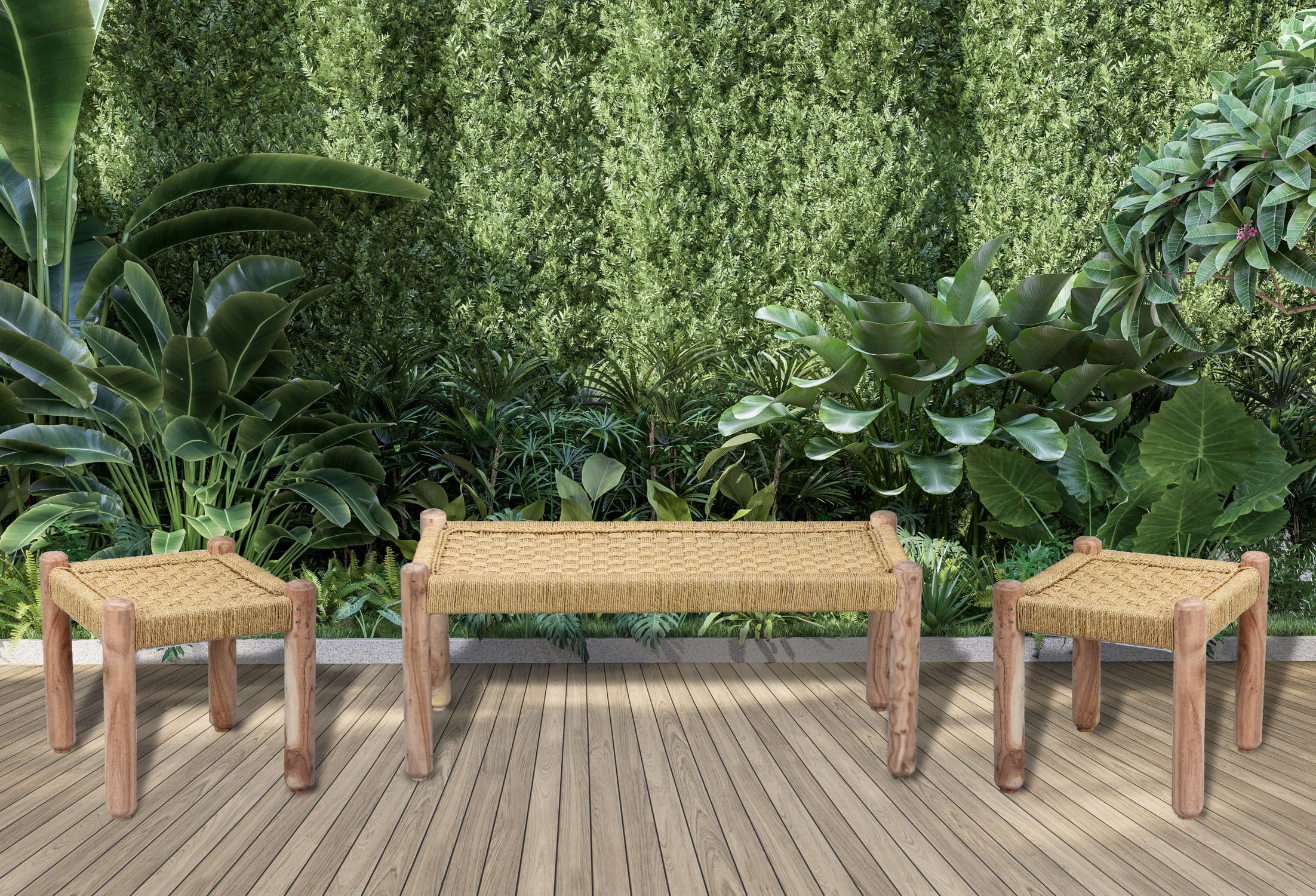Lot de 2 tabourets Josue élégants en bois d'acacia marron clair 36 cm