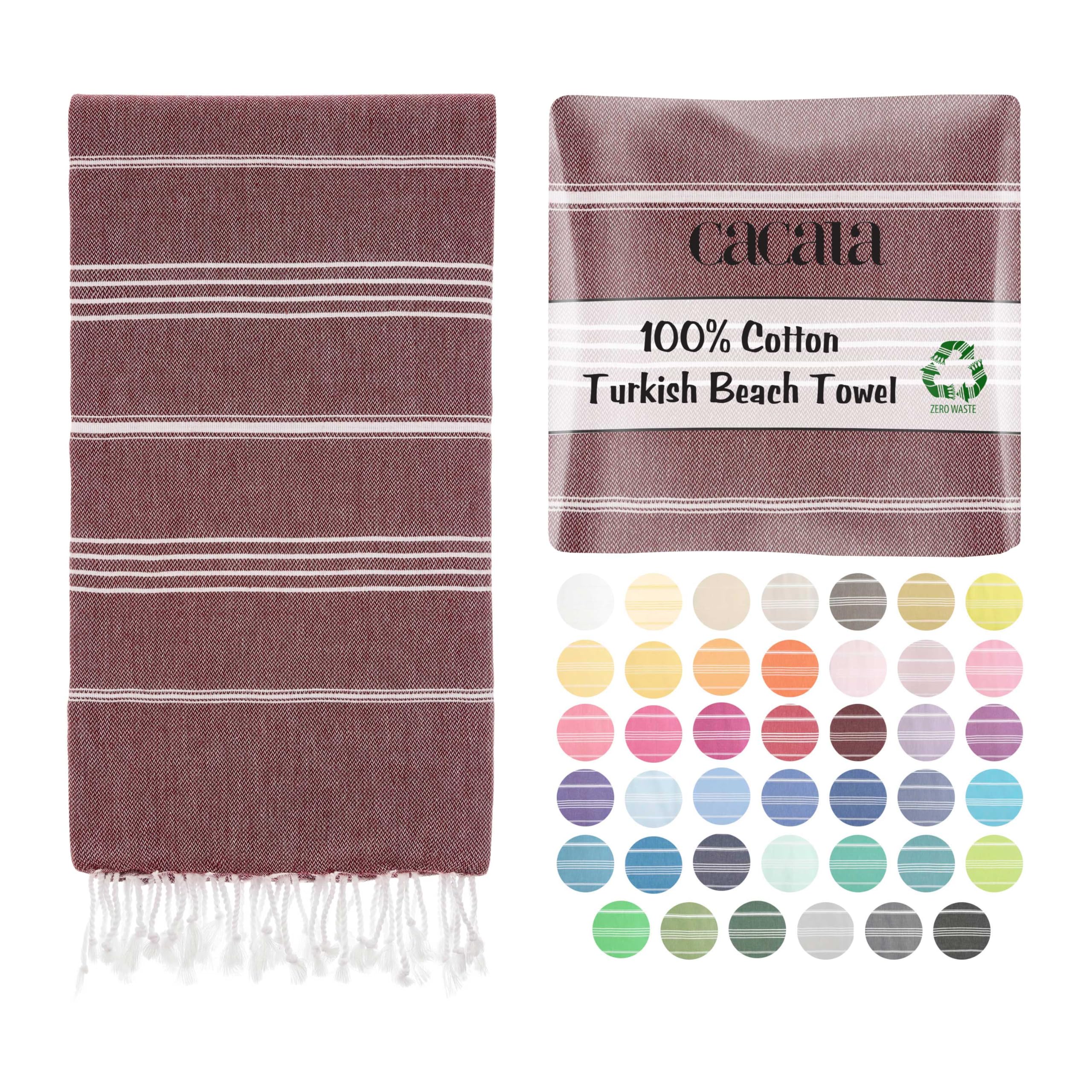 Cacala Lightweight and Thin Turkish Beach Towel 100% Cotton Sand-Free and Quick-Drying Goodness Perfect as an Extra Large Travel Towel, Beach