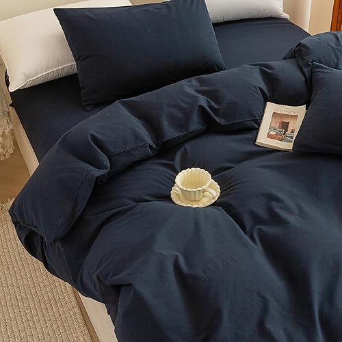 Miniatura 37 de ECOCOTT Juego de funda de edredón de 3 piezas, 100% algodón lavado, duradero, suave y cómodo, con cierre de cremallera, sin edredón, tamaño King