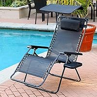 Vista 2 de Jeco Silla de gravedad cero de gran tamaño con sombrilla y bandeja de bebidas - Negro