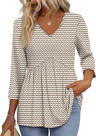 3/4 Length Sleeve Womens Tops 2025 Blouses for Women Dressy Casual Fashion Clothing V Neck Babydoll Tops Fall Outfits