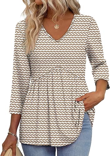 3/4 Length Sleeve Womens Tops 2025 Blouses for Women Dressy Casual Fashion Clothing V Neck Babydoll Tops Fall Outfits