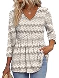 3/4 Length Sleeve Womens Tops 2025 Blouses for Women Dressy Casual Fashion Clothing V Neck Babydoll Tops Fall Outfits