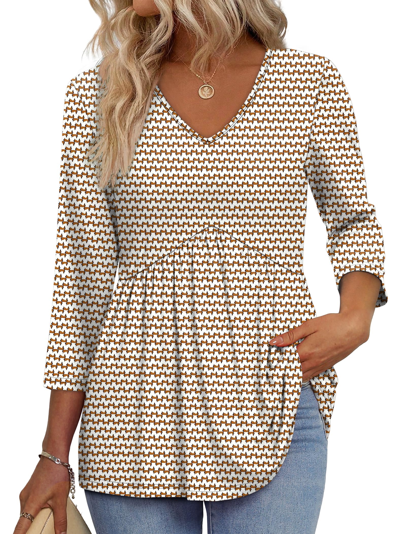 3/4 Length Sleeve Womens Tops 2025 Blouses for Women Dressy Casual Fashion Clothing V Neck Babydoll Tops Fall Outfits