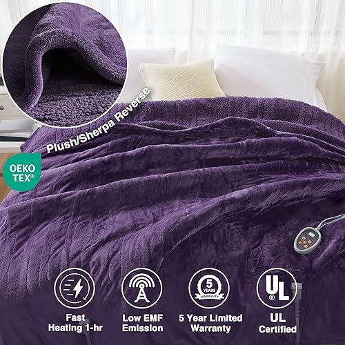 Vista 55 de Beautyrest - Manta Eléctrica Reversible de Felpa ultraligera - Manta Eléctrica, Regulador de Múltiples Niveles de Calor Acogedor Sofá Sala de Estar