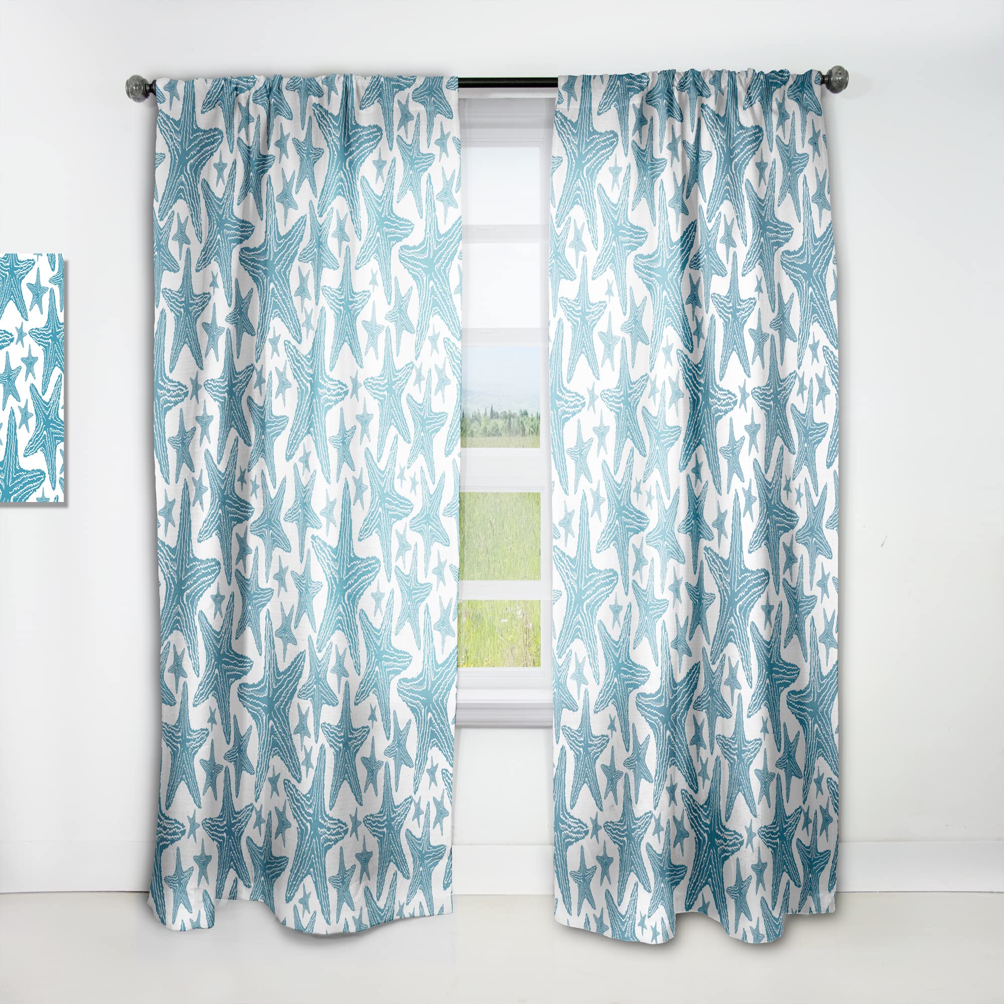 Rideaux imprimés étoiles de mer bleues DesignQ en tissu lourd haut de gamme