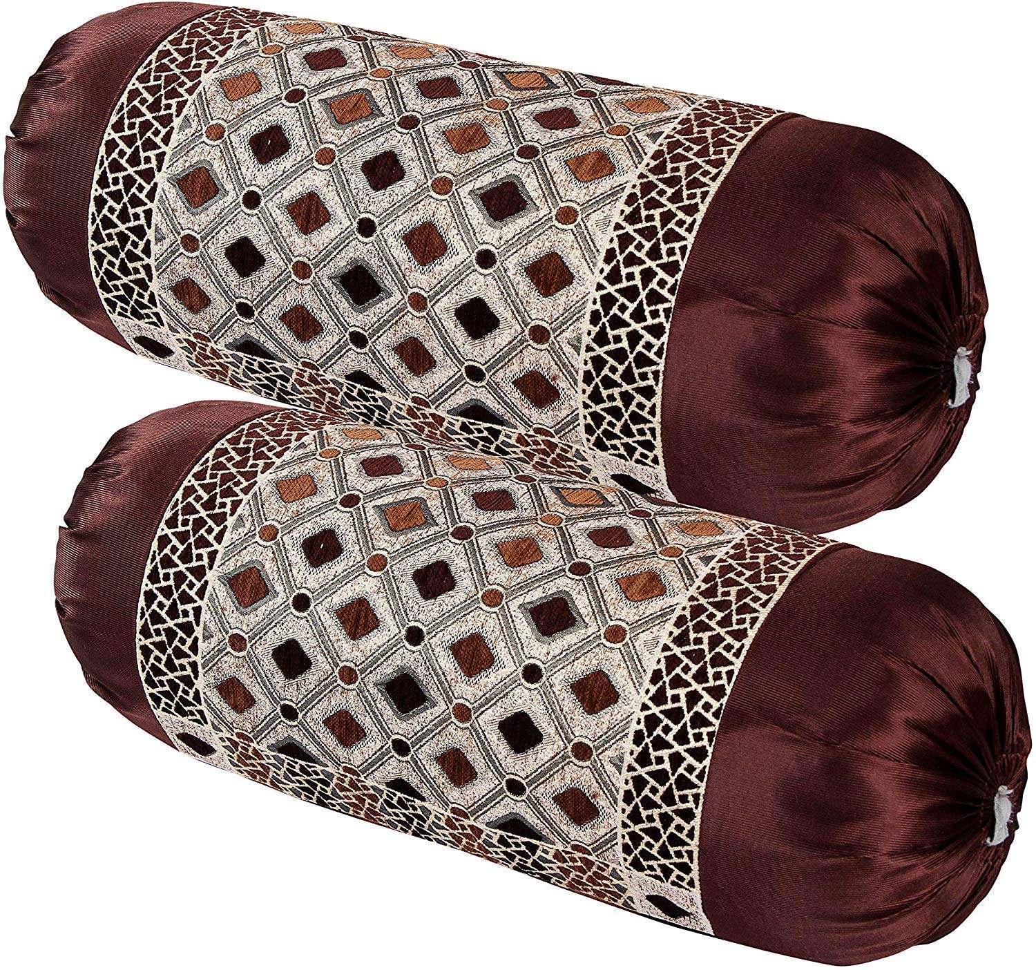 Luxury Chennile Velvet Bolster Covers, Set of 2 Diwan Set |Printed Bolster Pillow Covers Throw Bolster Covers| Booster Covers, 32x16 Inches, Coffee-image-26