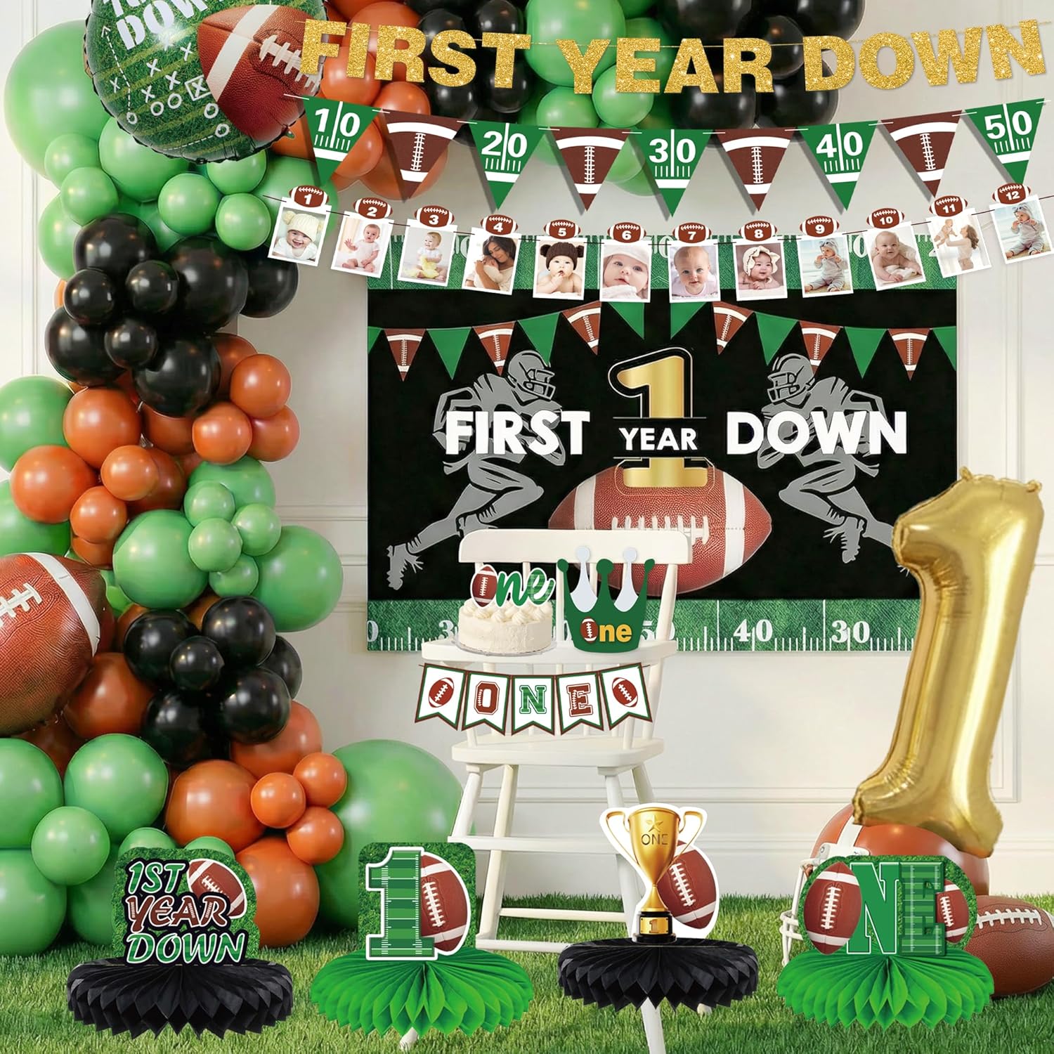 1st birthday decorations boy, First Year Down Football Birthday Party Decorations,1st Year Down Banner,1st Year Down Party Decorations,Football 1st Birthday Backdrop