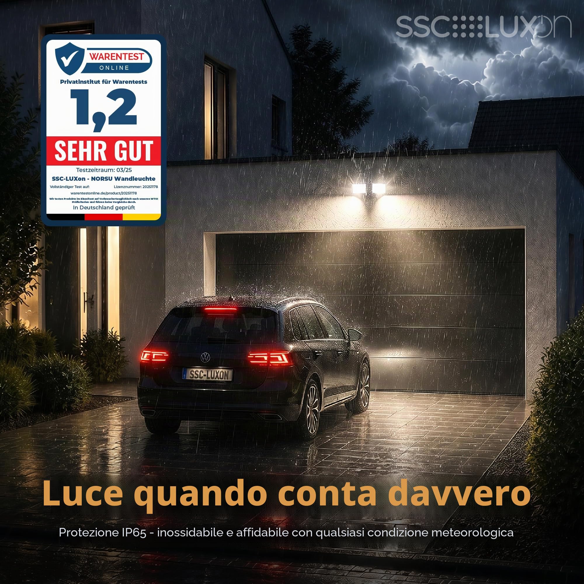 SSC-LUXon NORSU - Lampada da parete esterna a LED Up & Down, doppia testa orientabile bianco | sensore di movimento & crepuscolare | IP65 4000K 40W