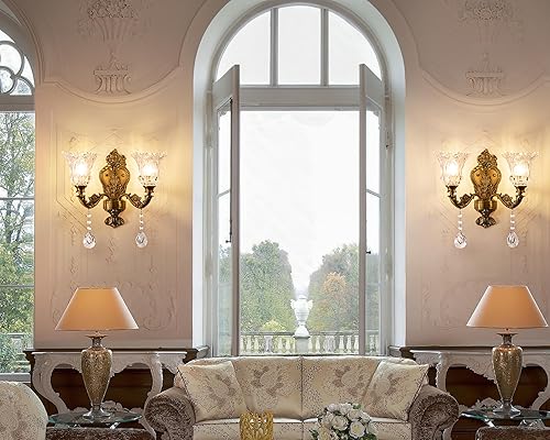 Miniatura 7 de Wellmet Lámpara de pared dorada de 2 luces, lámpara de pared retro, lámpara de pared para tocador de baño, lámparas de pared para sala de estar,