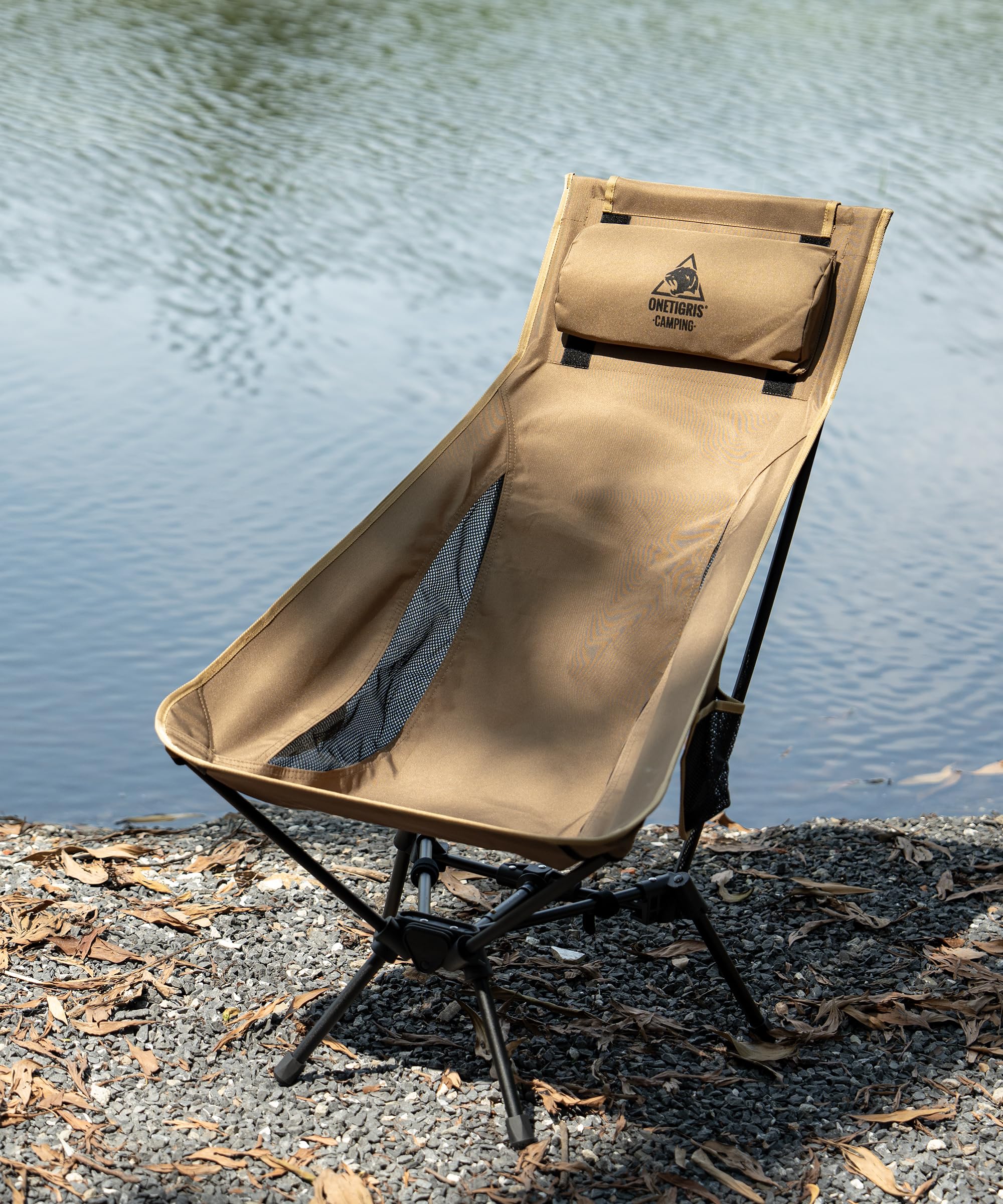 OneTigris TIGERBLADE Campingstuhl Hochlehner faltbar 150 kg, Klappstuhl Camping leicht Dreiecksrahmen, Angelstuhl klappbar mit 2 Seitentaschen, Faltstuhl Ultraleicht für Outdoor, Wandern