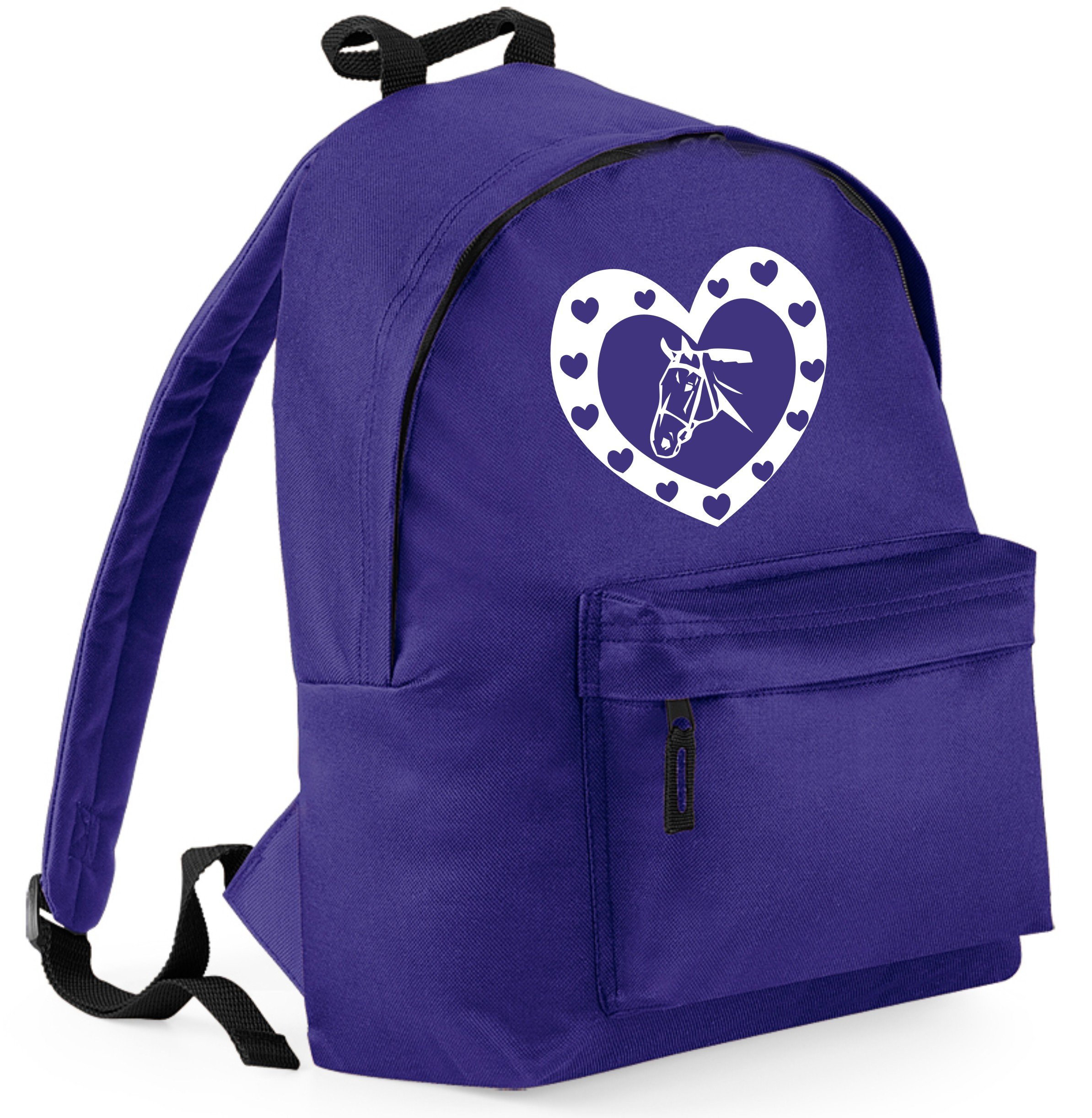 GLITTER HORSE & HEARTS' Purple School Backpack with white Glitter print