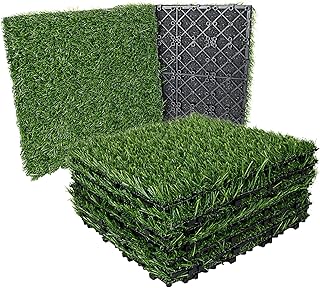 9PCS Artificial Grass Turf Tile, 12 x 12 Inch Interlocking Deck Tiles Turf Squares Fake Grass Mat for Pet, Dogs, Patio, Balcony Apartment Indoor Outdoor Flooring Decor Grass Turf Rug