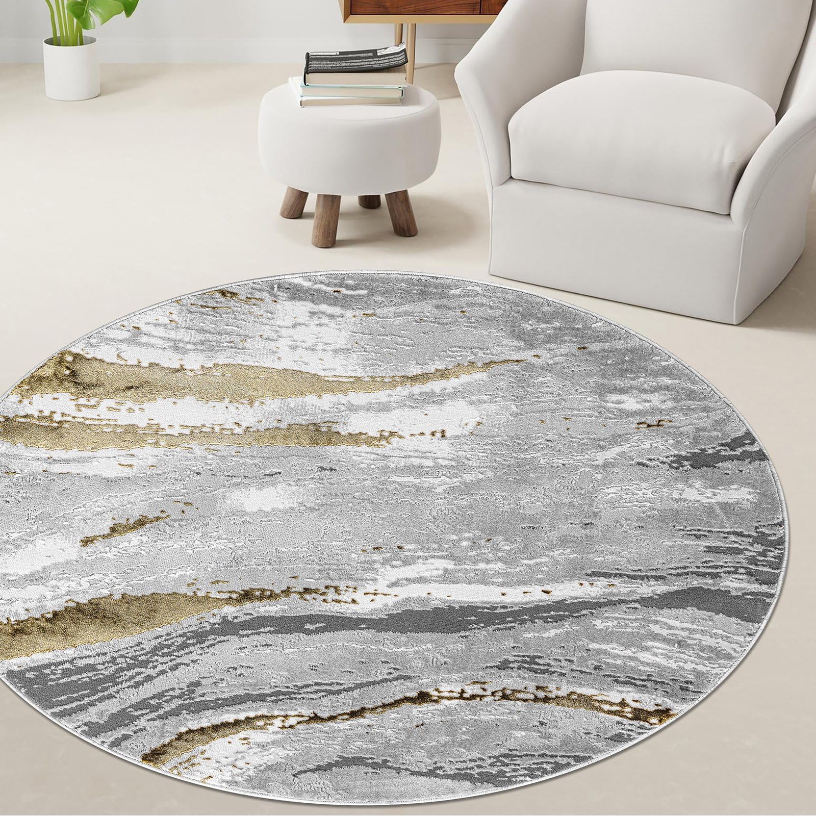 renoazul® Soft Pile Circular Living Room Rugs, Jeze Ochre - 120 x 120 cm - Washable Jute Rug Round For Lounge, Kitchen and Sitting Room Rug