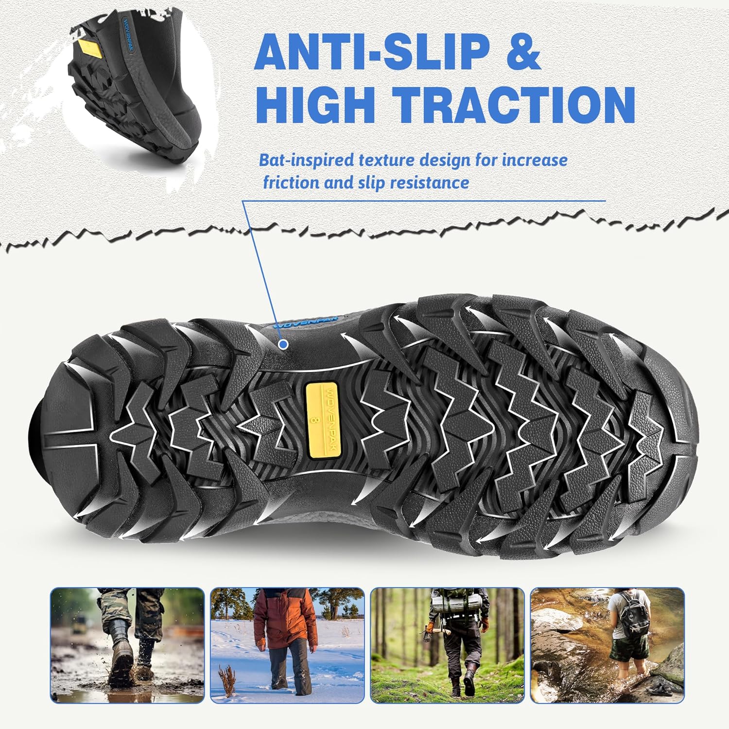 WOVENPAK Rubber Boots for Men, Mens Boots Waterproof Insulated Hunting Boots with Steel Shank, Neoprene Rubber Work Mud Boots Outdoor All Season, Size 6-13
