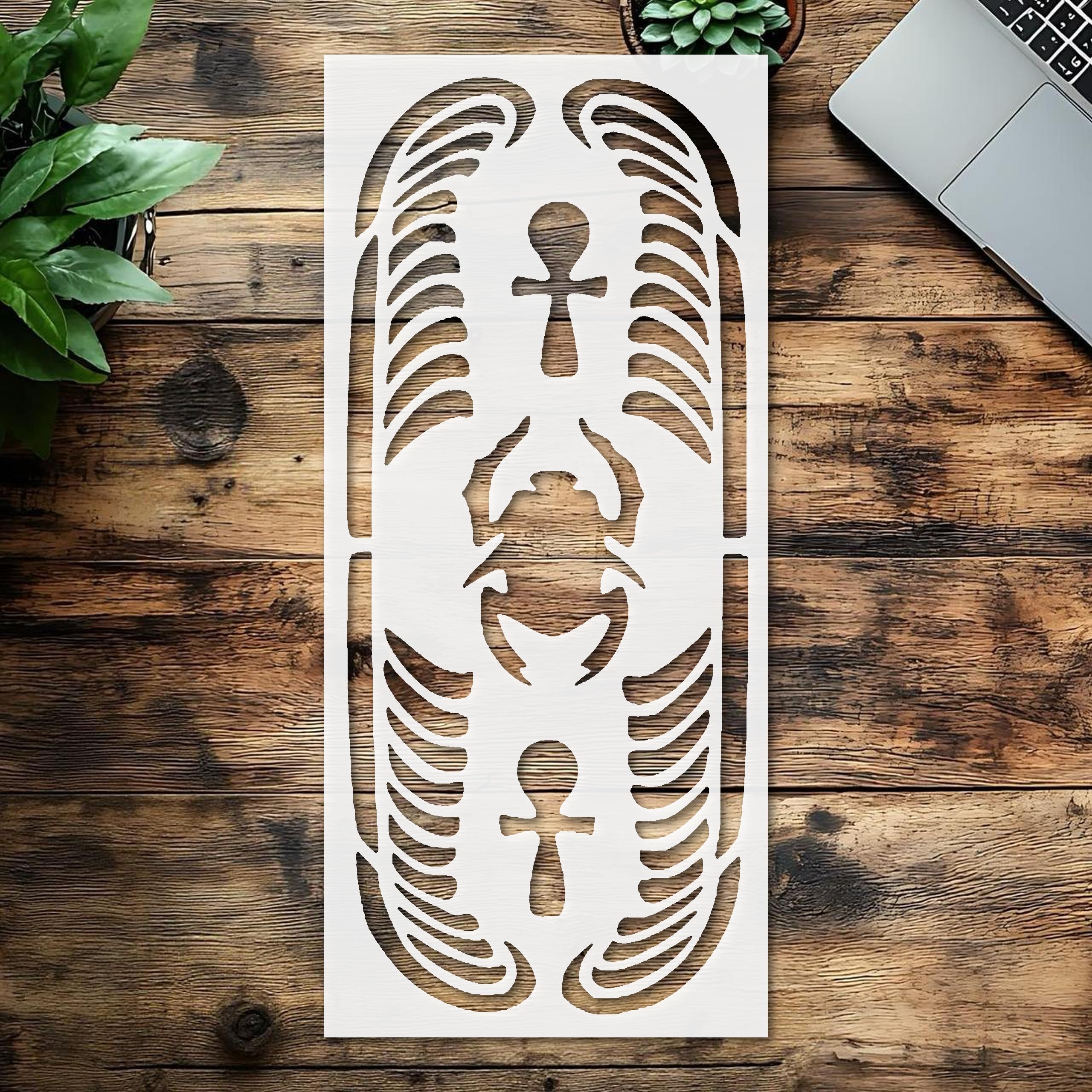 Stencil Egyptian Signs Beetle Cross, Plastic Reusable, Reusable Plastic, 11 inchL x 5 inchW, for DIY Crafts and Home Decor