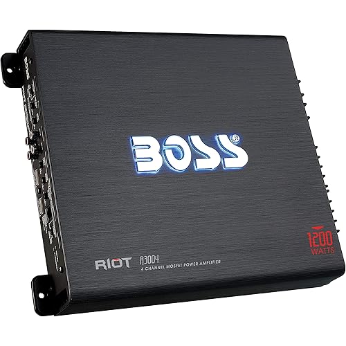 BOSS Audio Systems R3004 4 Channel Car Amplifier - 1200 Watts, 2/4 Ohm Stable, Class A/B, Full Range, Bridgeable, MOSFET Power Supply, Remote Subwoofer Control