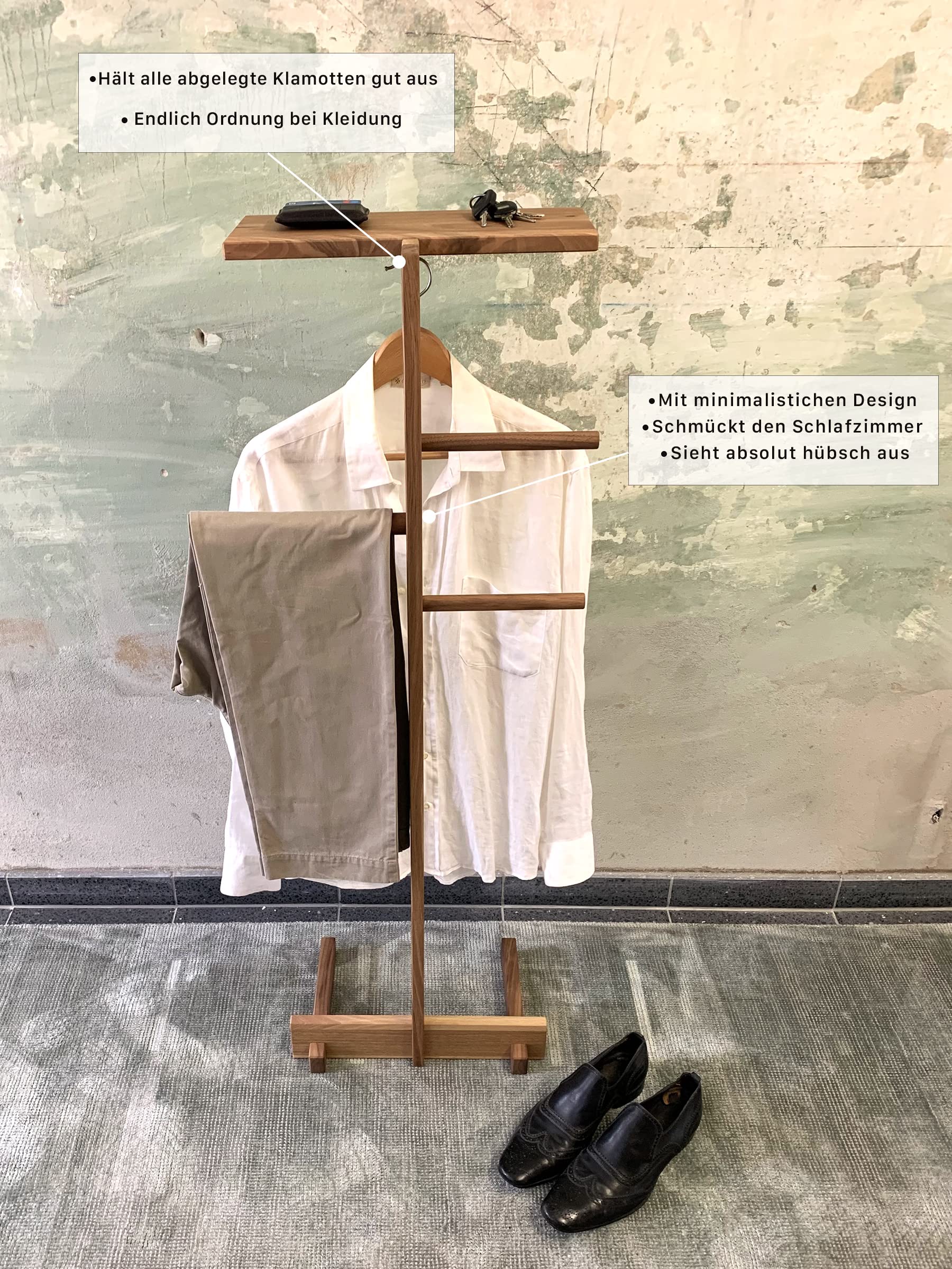 TIDYBOY Stummer Diener aus Holz, Herrendiener Schlafzimmer Möbel, Design Kleiderbutler und Modern Stiller Diener für Damen und Herren, Butler Kleiderständer und Kleiderablage Handgemacht (Nussbaum) Küche, Haushalt & Wohnen