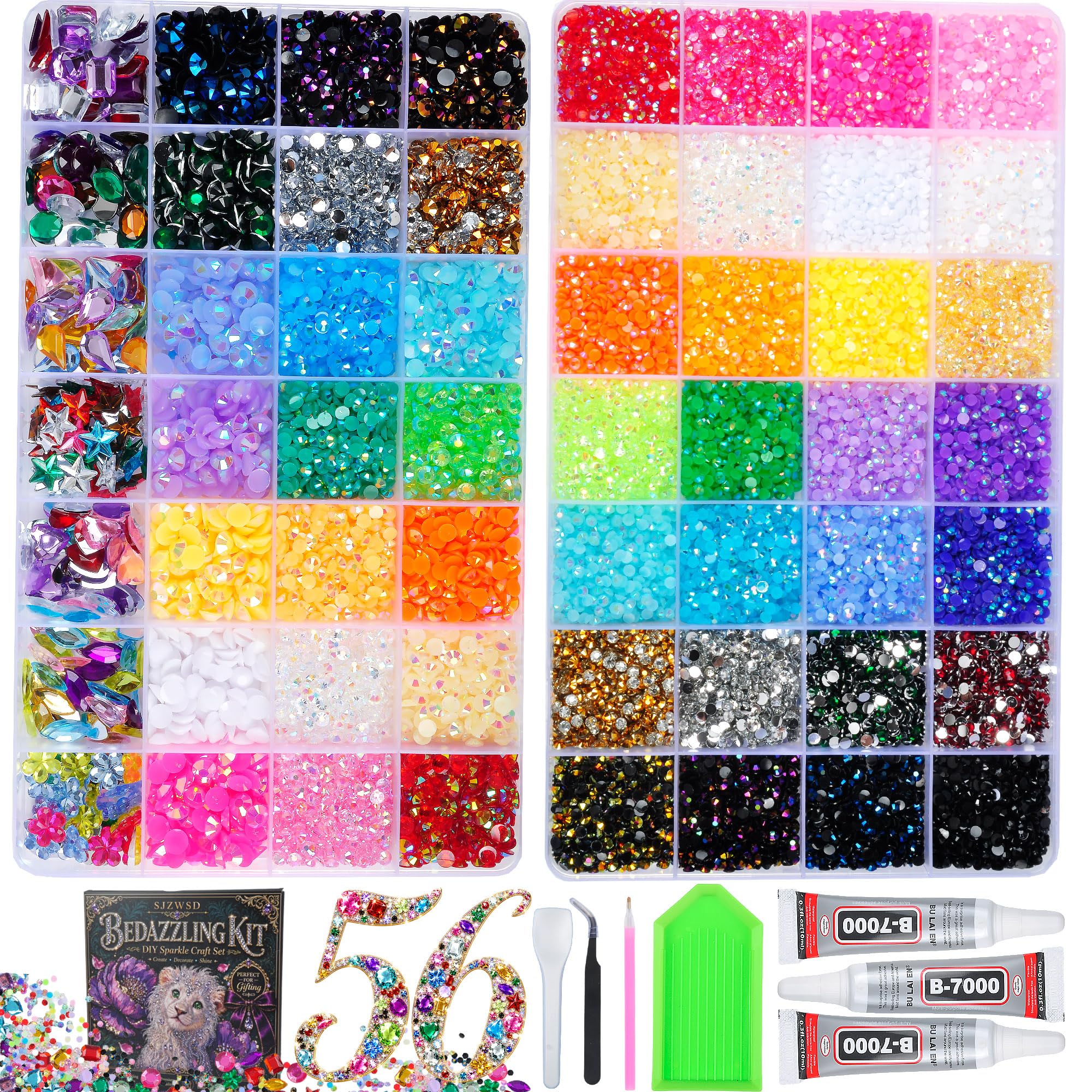 Multi Size Bedazzling Kit, 56 Slot Rhinestone Kit with Glue and Tools