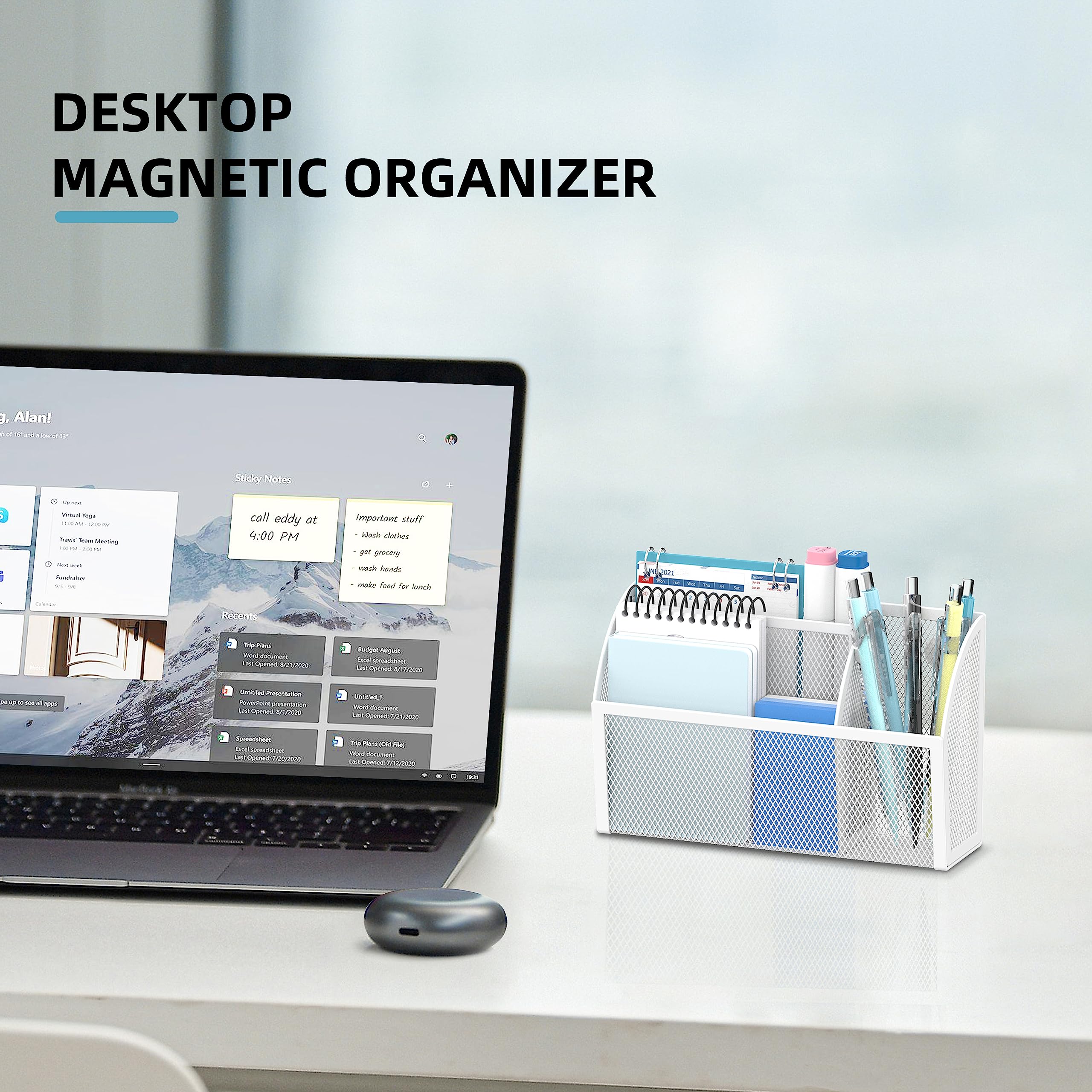 DALTACK Magnetic Pencil Holder Magnetic Shelf for the Whiteboard 3-Grid Mesh Magnetic Pen Holder for Refrigerator Magnetic Organizer Locker Accessories Organizer for Home, School and Office, White