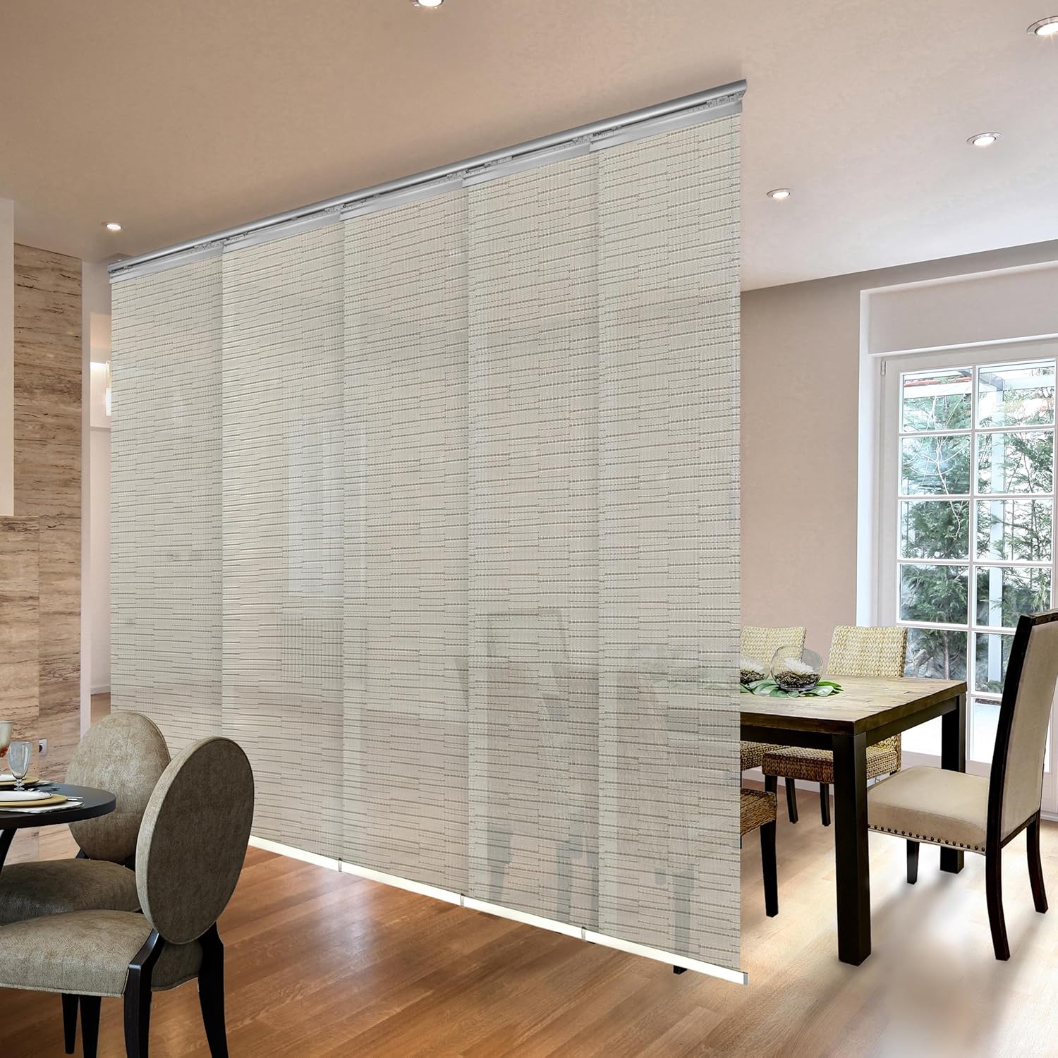 A & F Rod Décor - Valerio 5-Panel Single Rail White Panel Track Extendable 58"-110" W x 94" H, Panel Width 23.5"