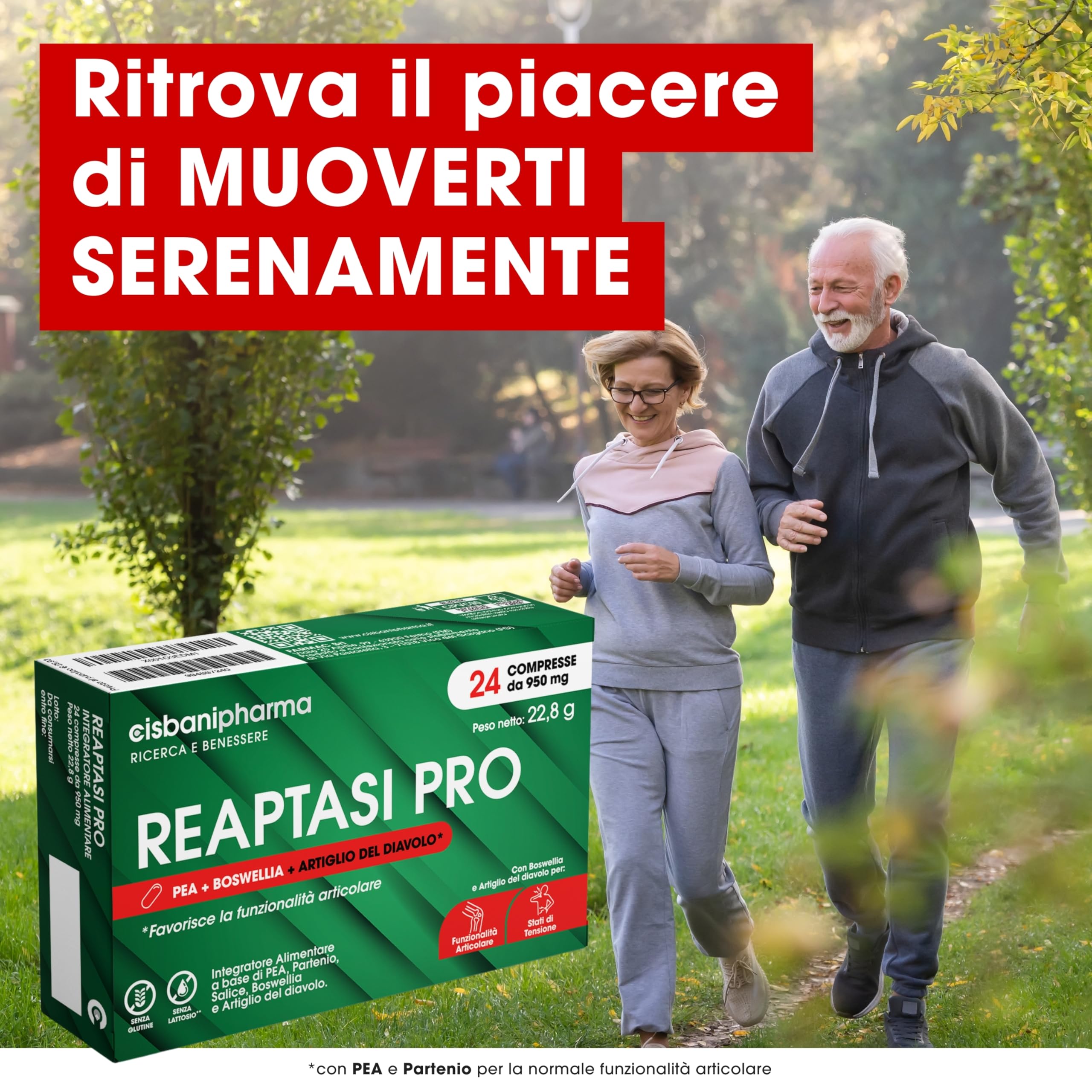 CISBANI PHARMA Reaptasi Pro, Integratore Articolazioni, Favorisce la Normale Funzionalità Articolare, con PEA, Artiglio del Diavolo, Boswellia e Partenio – 24 Compresse