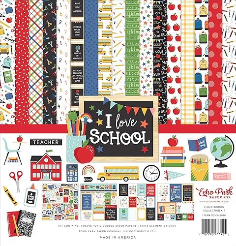 Echo Park Paper Company I Love School Collection Kit de papel, 12 x 12 pulgadas