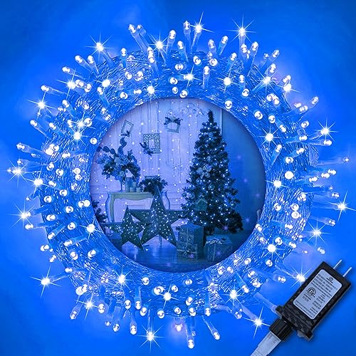 Miniatura 8 de 100 luces LED de Navidad para interiores y exteriores, luces blancas cálidas para árbol de Navidad, cable transparente, 39 pies, tira de luces