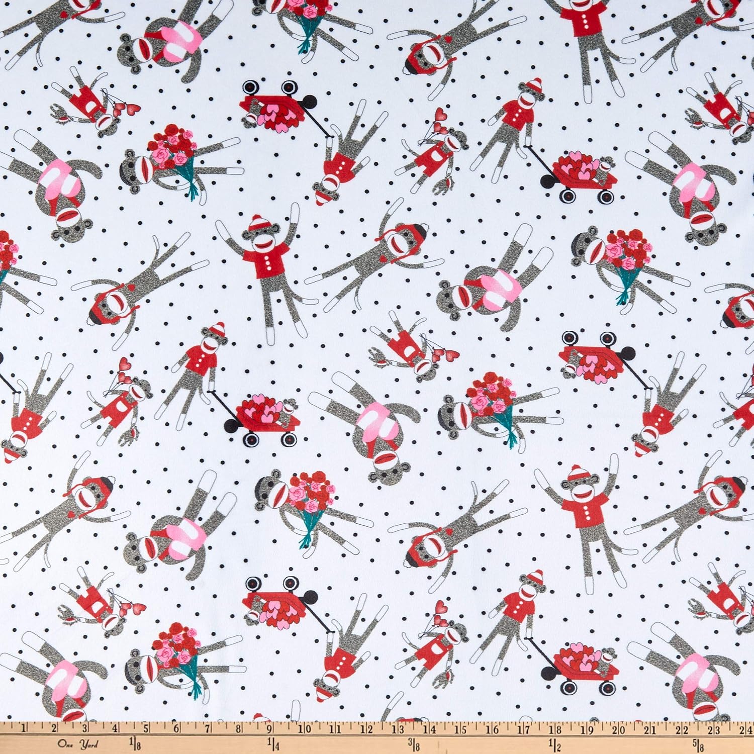 Shannon Digital Minky Cuddle Love Monkey Scarlet, Fabric by the Yard