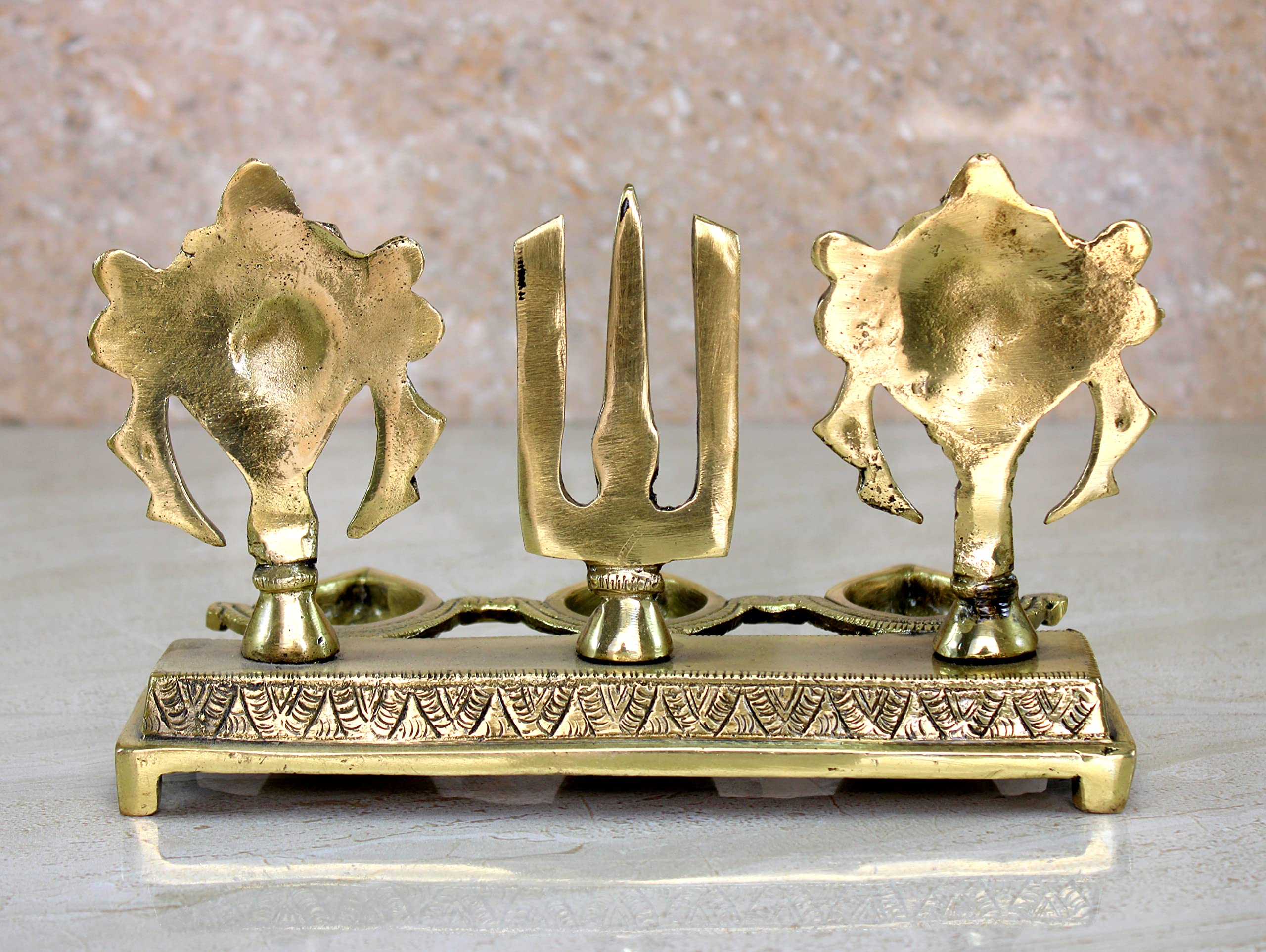eSplanade Brass Shankh Chakra Namah Diya Showpiece | Shankha Chakra Tilak | Shankha Gada Padma | Padmanabha Swami | Vishnu | Home Decor - 8.8" Inches - Image 5 thumbnail