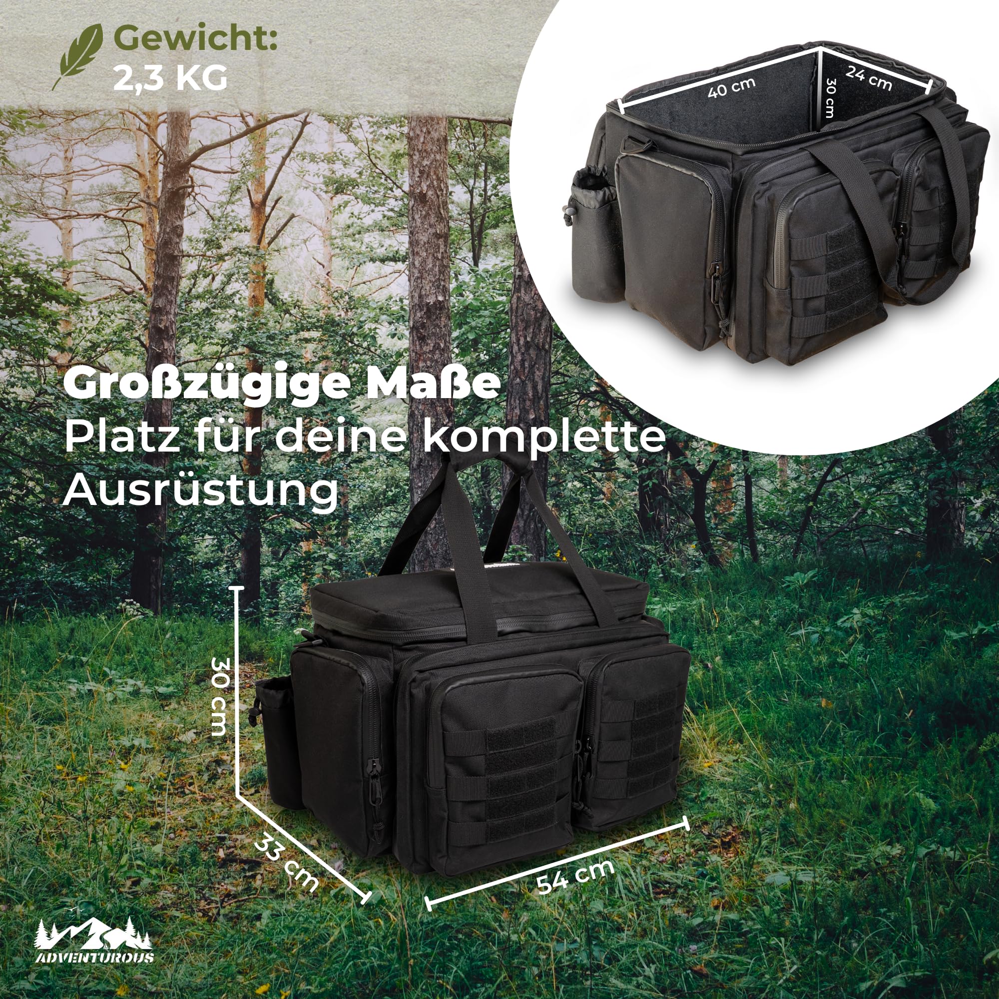 ADVENTUROUS Range Bag [Mehrfachschutz für Dein Equipment durch FortiLock-System] Waffentasche Kurzwaffen | Einsatztasche | Pistolentasche | Ideal für Schießsport