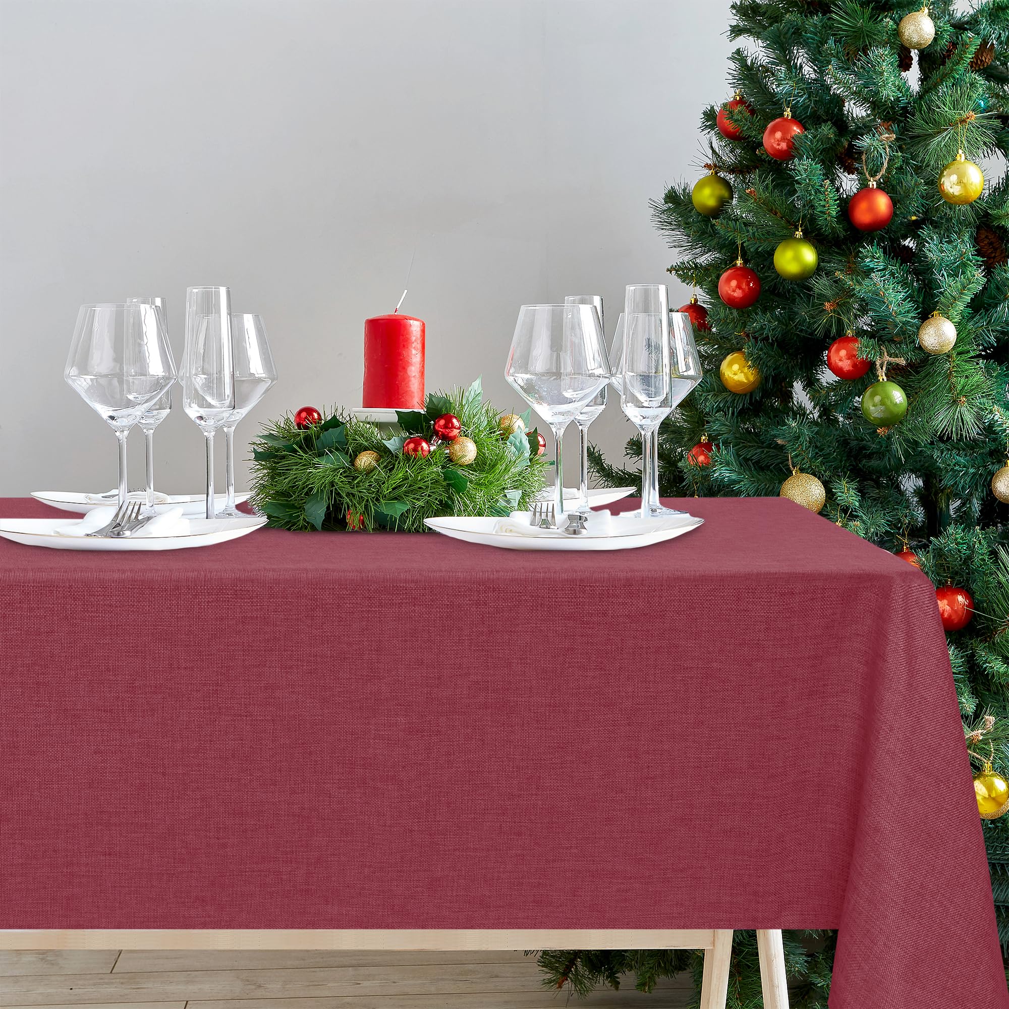 DWCN Rot Tischdecke Leinenoptik 110x140cm Abwaschbar Tischwäsche Outdoor Wetterfest Wasserabweisend Fleckschutz Weihnachten Tischtuch für Esszimmer Garten Party Hochzeiten Geburtstagsfeier Ganzjährig