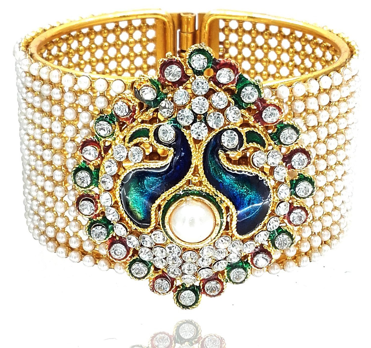 JDX Traditional Gold Plated Pearl Studded Kara Bangle for Girls and Women_Adjustable (B01MA4BA3O) Amazon Price History, Amazon Price Tracker
