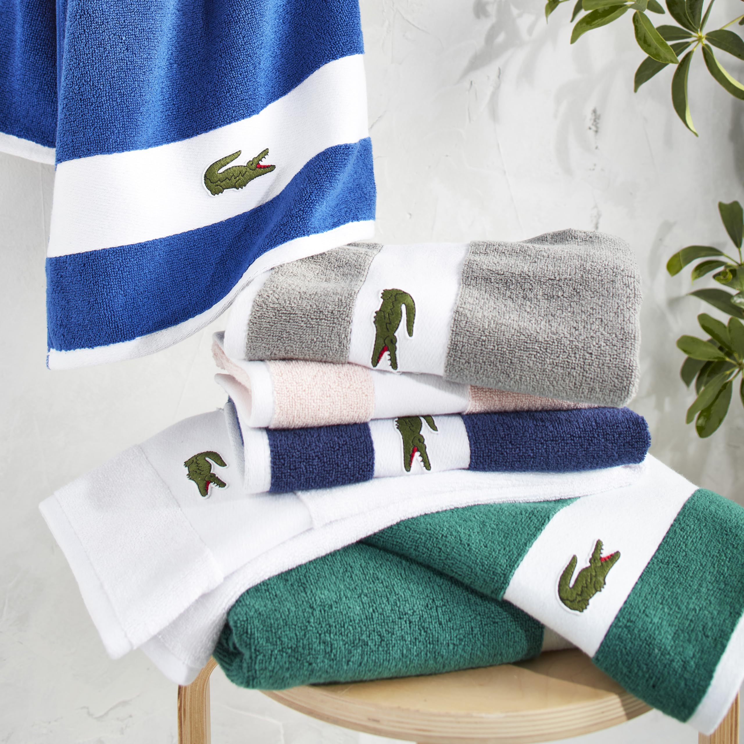 Lacoste Sport Stripe 6-częściowy zestaw luksusowych ręczników bawełnianych – wykonany w 100% z miękkiej bawełny Supima, chłonny i szybkoschnący, zawiera 2 ręczniki kąpielowe, 2 ręczniki do rąk, 2