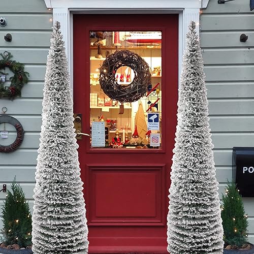 Miniatura 5 de Árbol de Navidad flocado de nieve de 5 pies, artificial pequeño, plegable, blanco como la nieve, pino flocado para decoración de Navidad, interiores