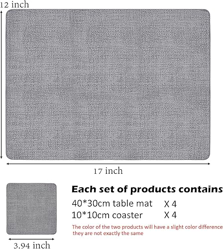 Miniatura 2 de HESSION Manteles individuales de piel sintética resistentes al calor, manteles individuales impermeables de poliuretano de 17 x 12 pulgadas, juego