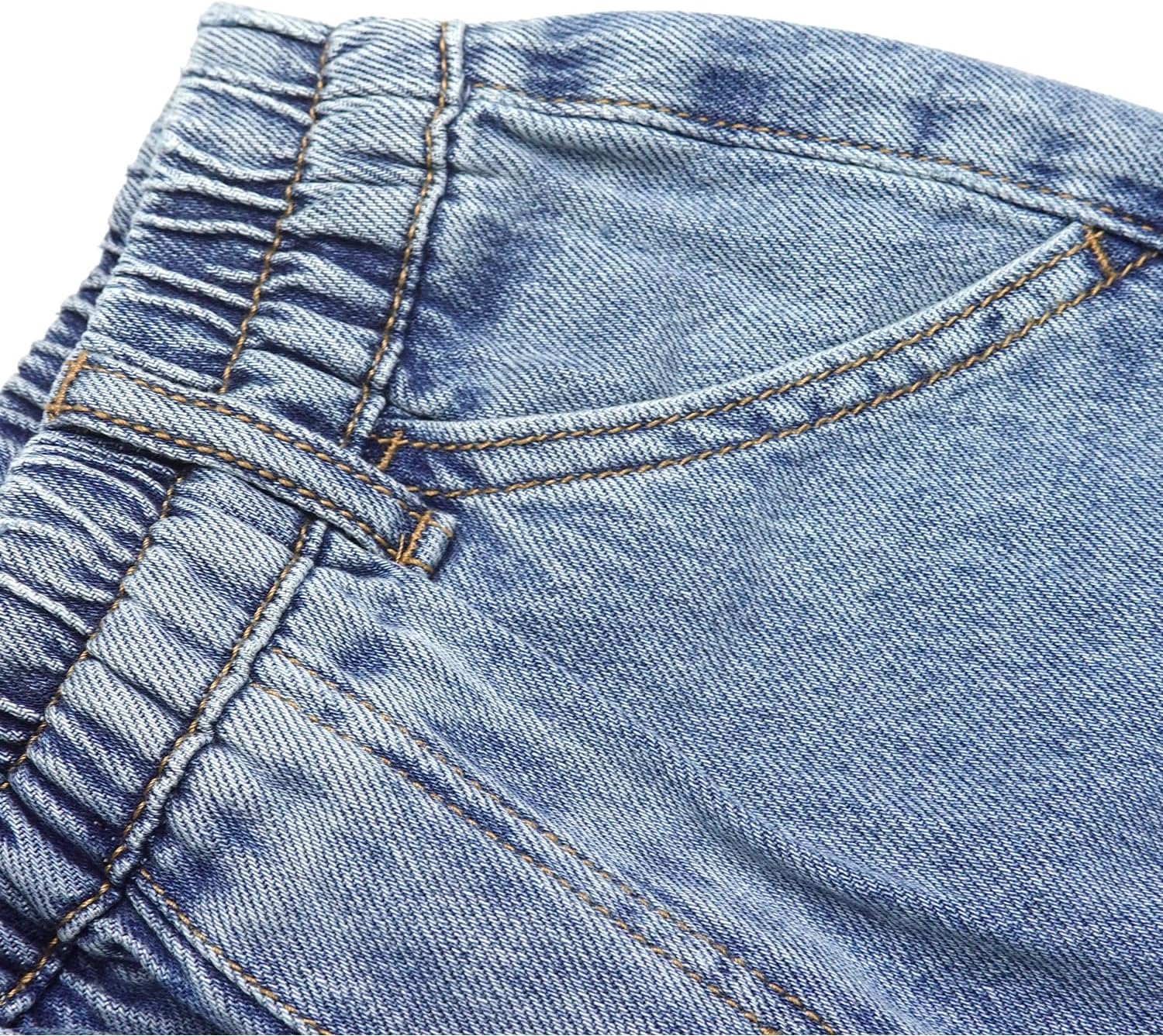 KIDSCOOL SPACE Children's Denim Shorts,Ribbed Elastic Waist with D-Ring Loops Summer Jeans Half Cargo Jeans - Image 4