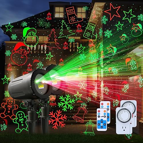 2 paquetes de luces de proyector de Navidad con proyección láser al aire libre y control remoto y temporizador adicional – 8 modelos festivos rojos